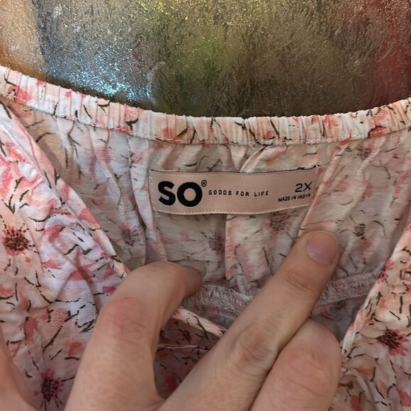 SO Women’s Pink Floral Ruffled Mini Sundress Tunic with Pockets Size 2X - Picture 4 of 7